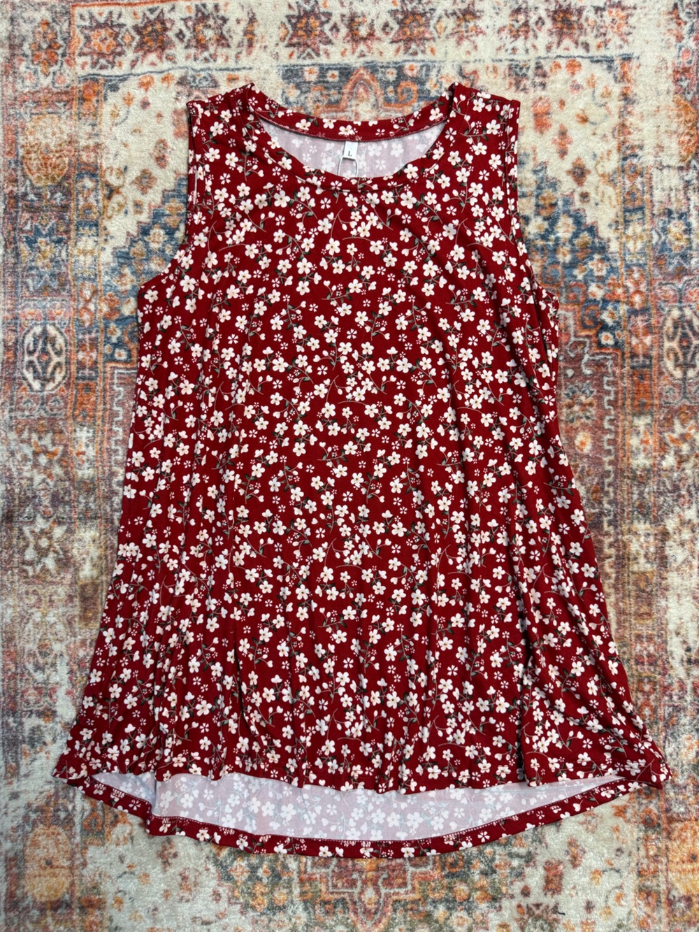 Red Floral Sleeveless Tunic Tank Top Large NWT
